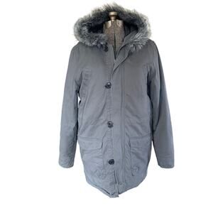 Old Navy Faux Fur Women's L Full Zip/ Botton Hooded Winter Coat Jacket Chore